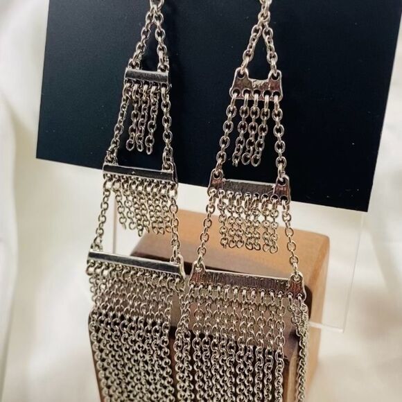 Silver Chain Fringe Earrings - Picture 1 of 3